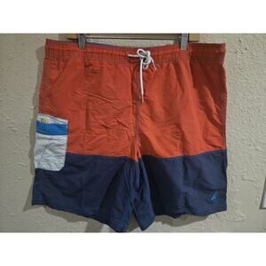 Vintage Nautica Swim Trunks, Red Blue Multicolor, Mens Size Large